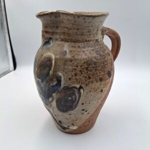 VTG 8"‎ Studio Art Pottery Vase Pitcher Cobalt Blue Brown Speckled Glaze MCM